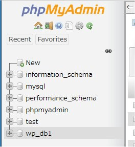Database selection on the left side bar