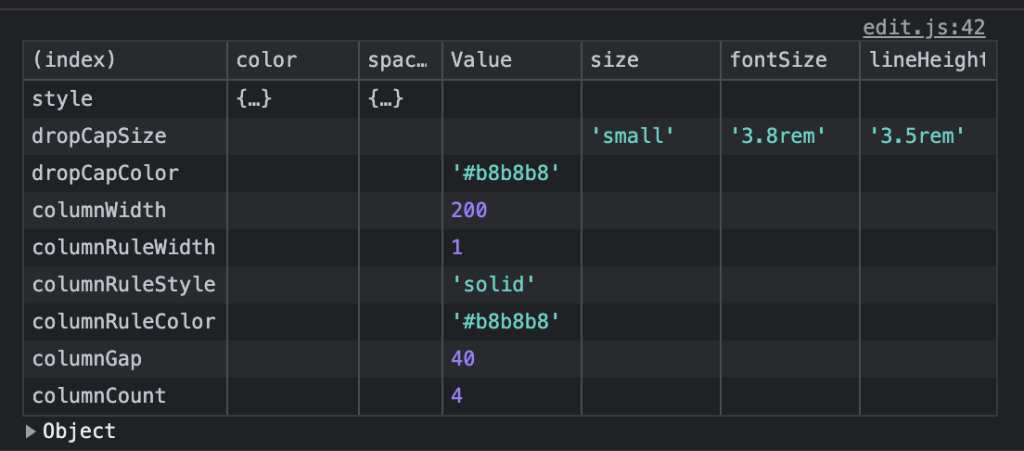 浏览器控制台中 console.table 输出的截图