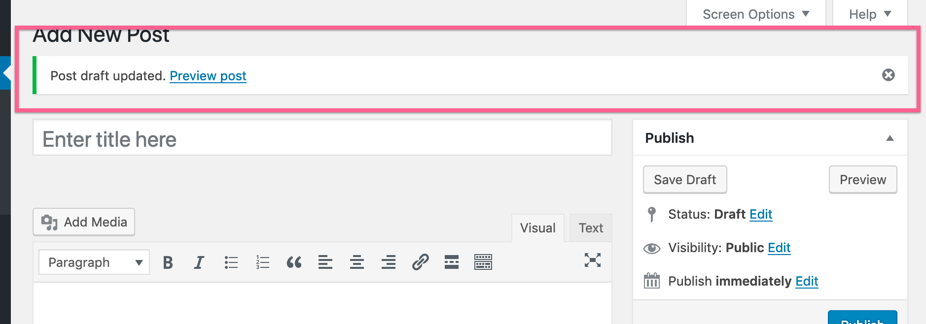 Post draft updated in the classic editor