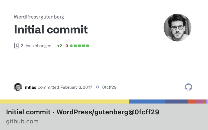 Matias Ventura 对 Gutenberg 初始提交的屏幕截图。