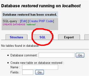 phpMyAdmin SQL tab