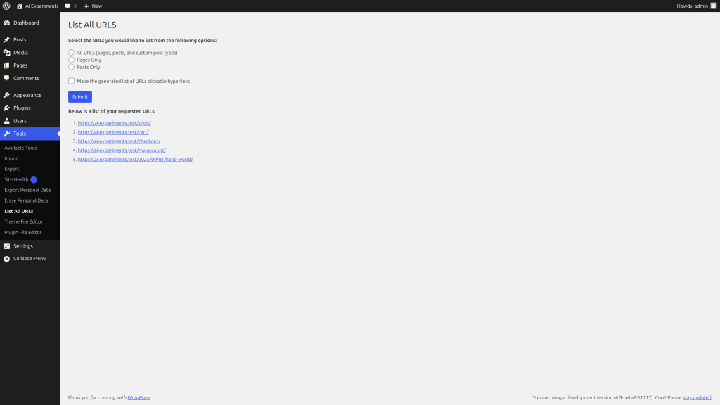 列出所有 URL 管理页面渲染 URL 列表