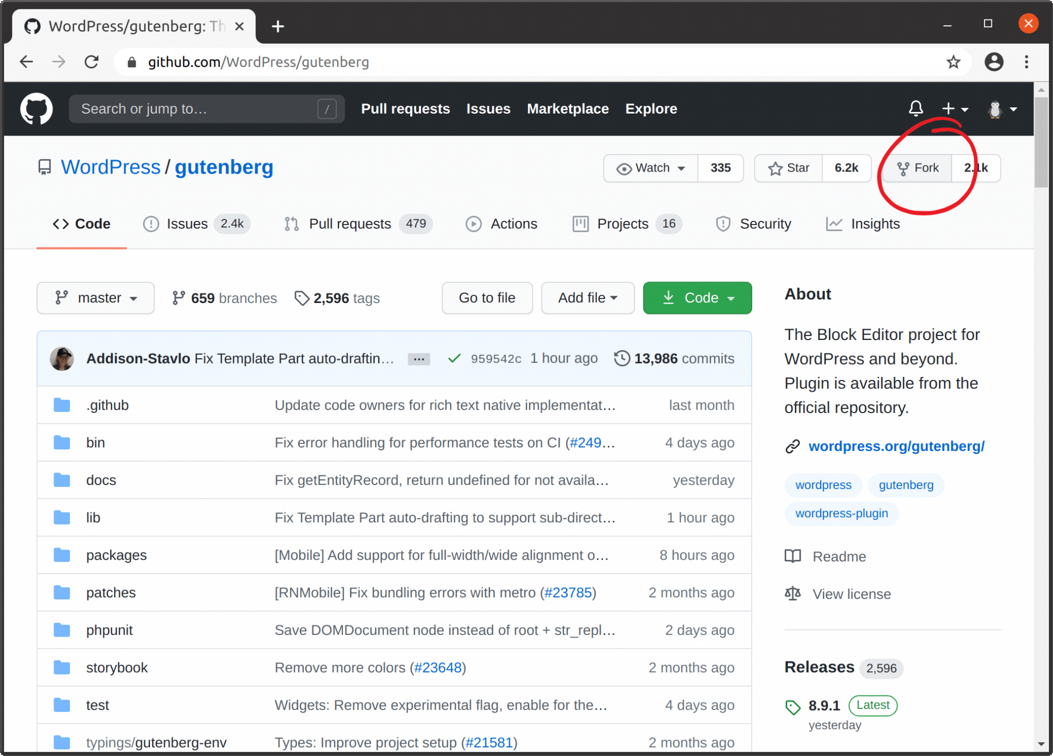 Screenshot showing fork button on GitHub