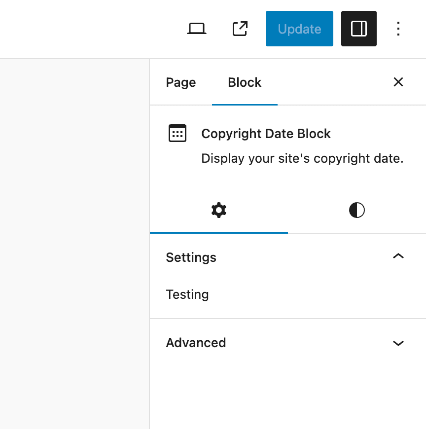 The Setting Sidebar now displays a custom panel