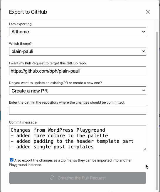 步骤 2：导出到 GitHub 并附带提交信息