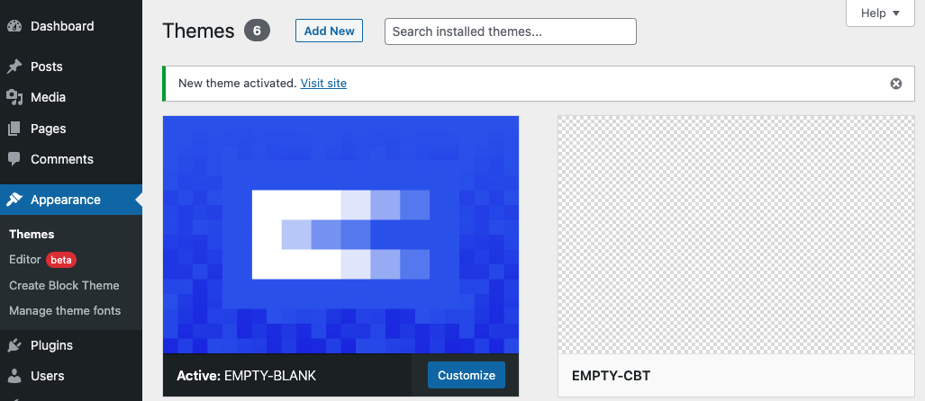 显示使用空白主题创建选项时如果未上传则显示默认截图图像的截图