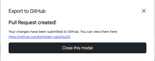步骤 3：成功消息 + 指向 GitHub 上 PR 的链接。