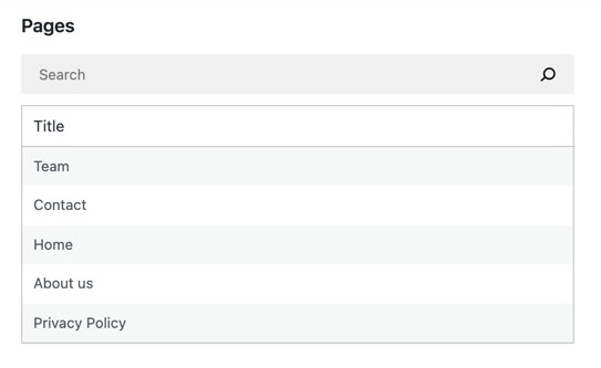 Searchable list of WordPress pages
