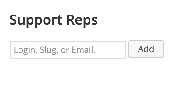 Interface to add a support rep, an input with an "Add" button next to it