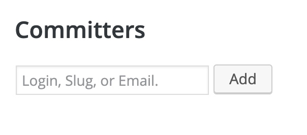 Interface to add a committer, an input with an "Add" button next to it