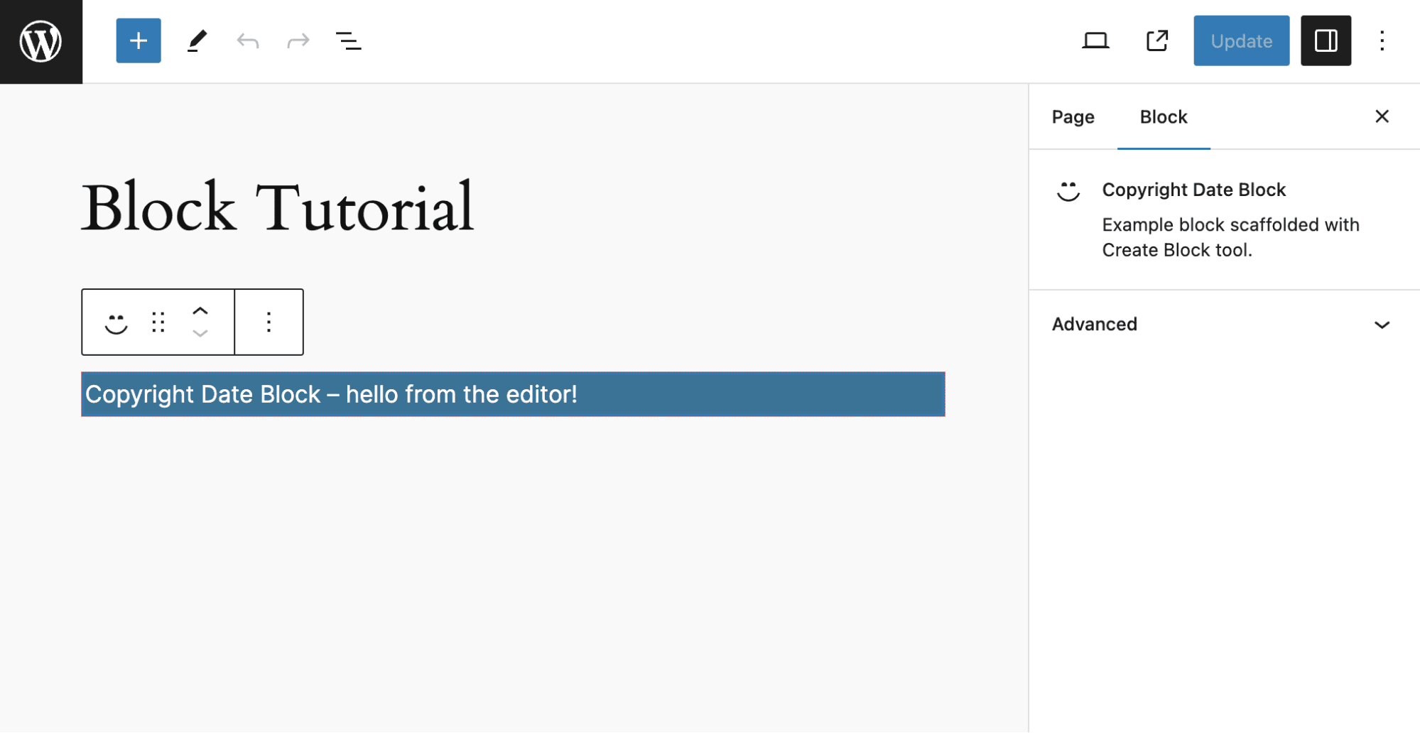 The scaffolded block in the Editor