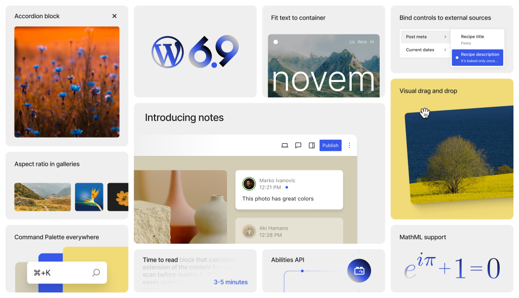 WordPress 6.9 亮点网格