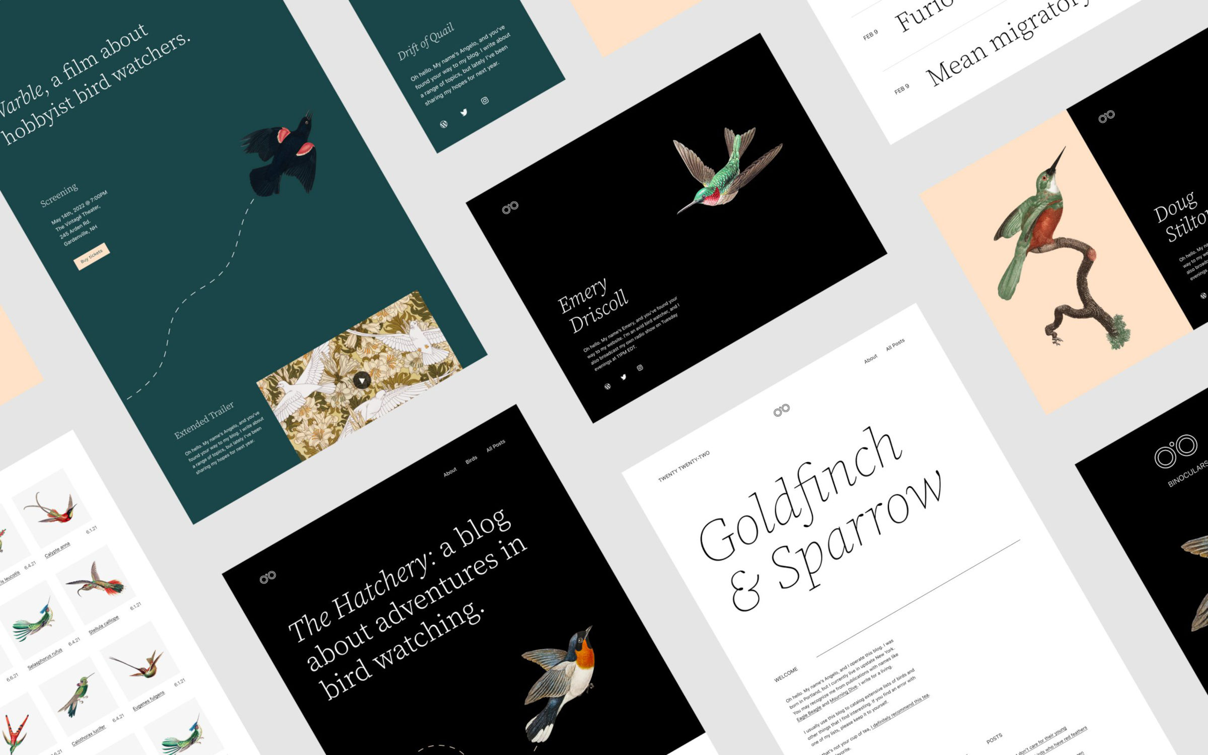 A collage of site designs at an angle.