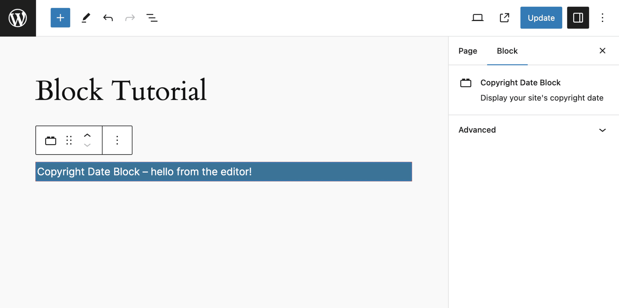 The block in the Editor with updated information